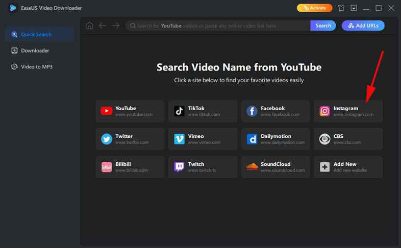 Instagram EaseUS Video Downloader Step 2