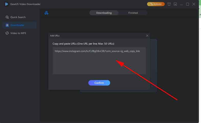 Instagram EaseUS Video Downloader Step 3