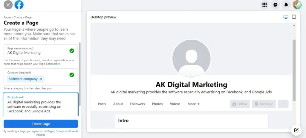 Faceboook Create Profile